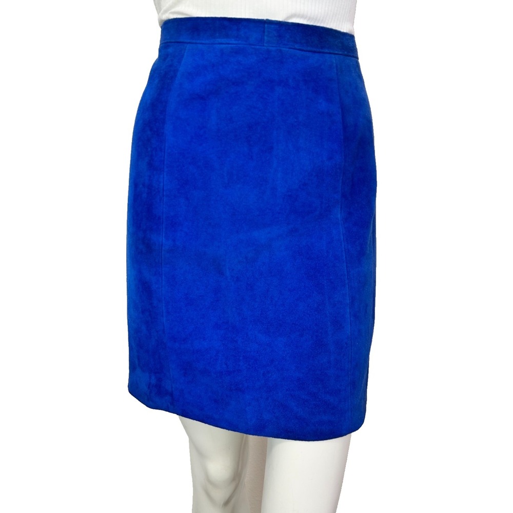 80s Suede Leather Skirt Women's Size X-Small 2 Blue Mini Outerwear by Phoenix
